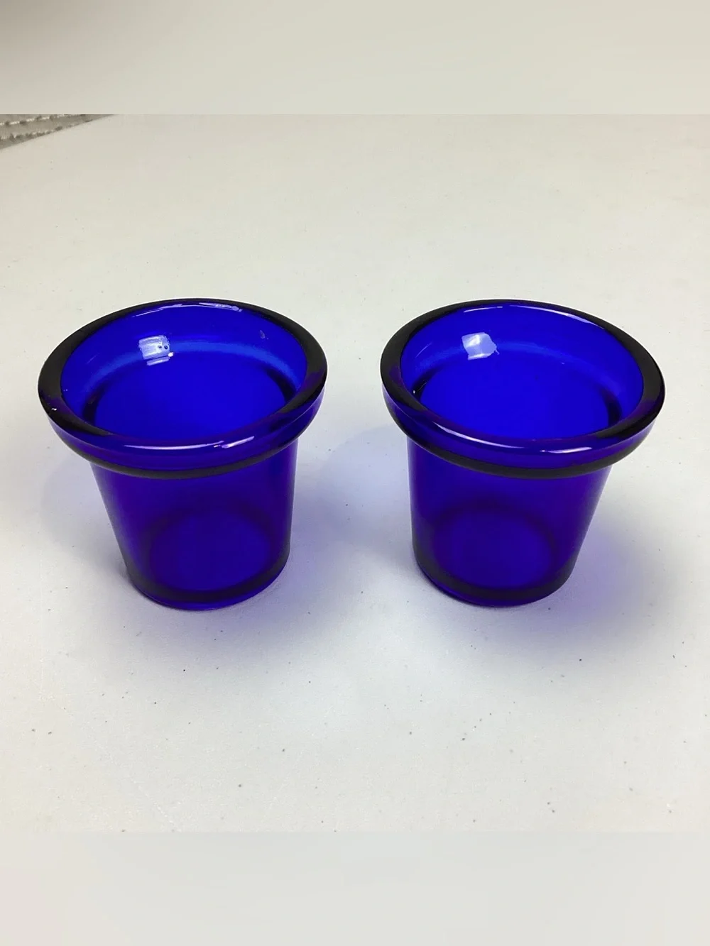 Two Vintage Cobalt Blue Glass Votive Candle Holders/Planters/Toothpick Holders